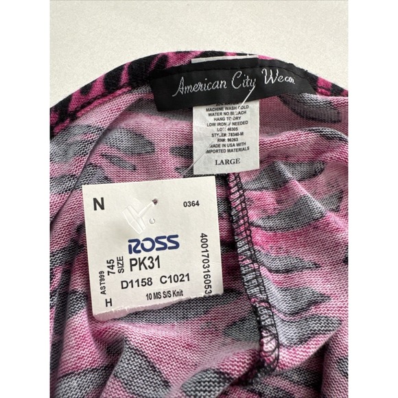 American City Wear Women's Top Tunic Short Sleeve NWT Pink Animal Print Size L - Picture 6 of 8